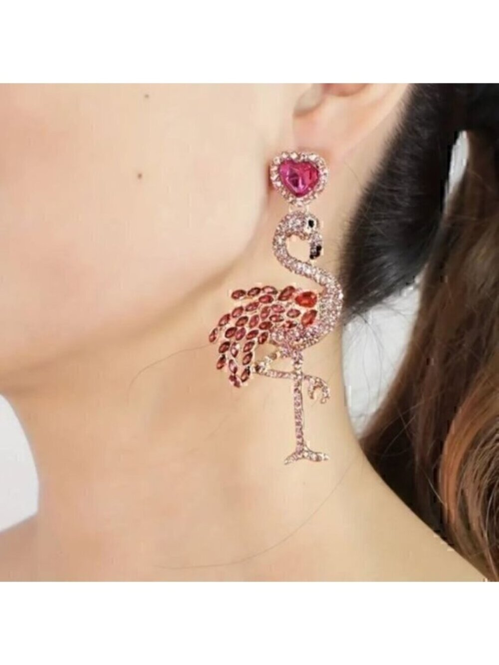 Flamingo  Stud Earrings, Women's Long Rhinestones
